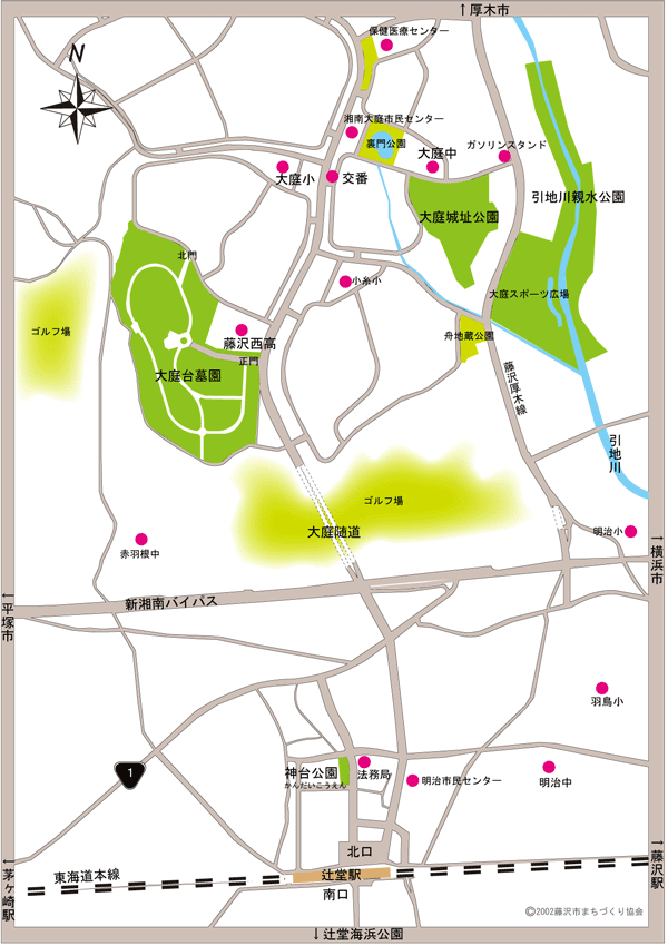 大庭台墓園所 辻堂方面からの地図